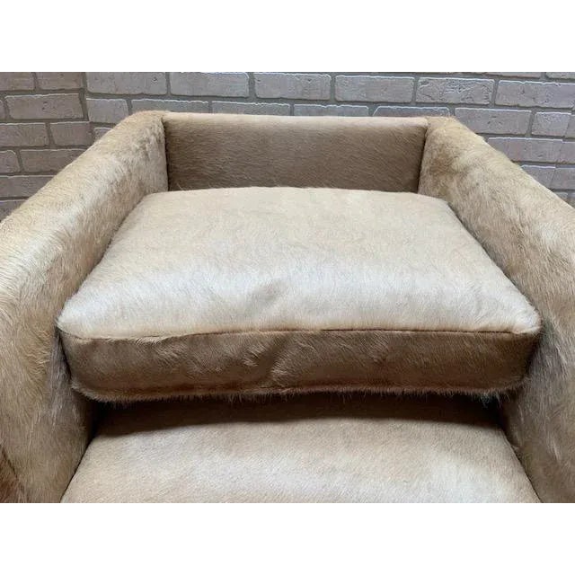 Beige Milo Baughman for Thayer Coggin T-Back Lounge Chair Newly Reupholstered in Cowhide For Sale - Image 8 of 13