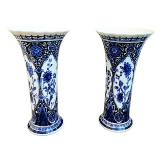 Delft Blue Pottery Trumpet Vases from Boch Royal Sphinx Maastricht, Holland, 1960s, Set of 2 For Sale