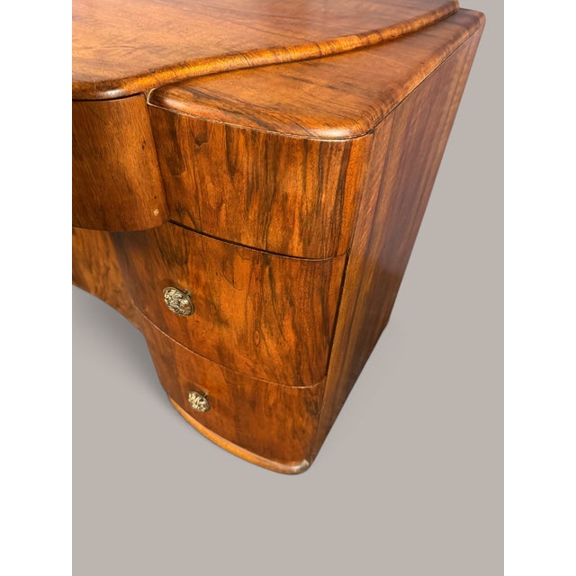 Brown Art Deco Walnut Desk in Streamline Style, 1935, 1920s For Sale - Image 8 of 13