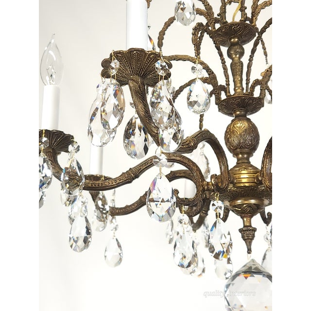 Brass Antique 8 Arm Sensational Dark Patina Brass Cut Lead Glass Crystal Chandelier For Sale - Image 8 of 12