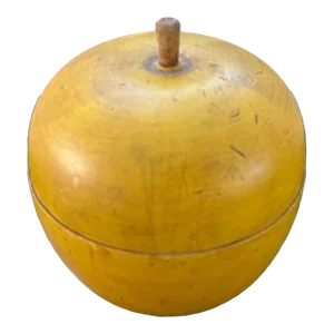 Antique Early 20th Century Paint Decorated Carved Wood Yellow Golden Apple Box