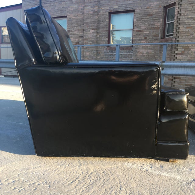 Mid 20th Century Mid-Century Modern Club Chair & Ottoman in Patent Leather Manner of Edward Wormley for Dunbar For Sale - Image 5 of 13