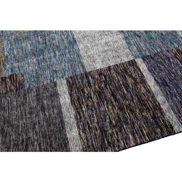 Modern Apadana's Safi Collection Handmade Earthy Tone Abstract Designed Wool Rug For Sale - Image 9 of 11