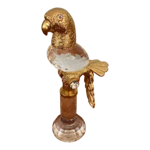 Vintage Crystal & Gold-Tone Metal Parrot Figure