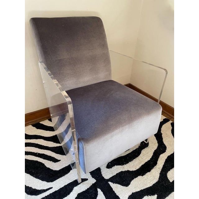 Contemporary 1980s Acrylic Periwinkle Performance Velvet Chair For Sale - Image 3 of 5