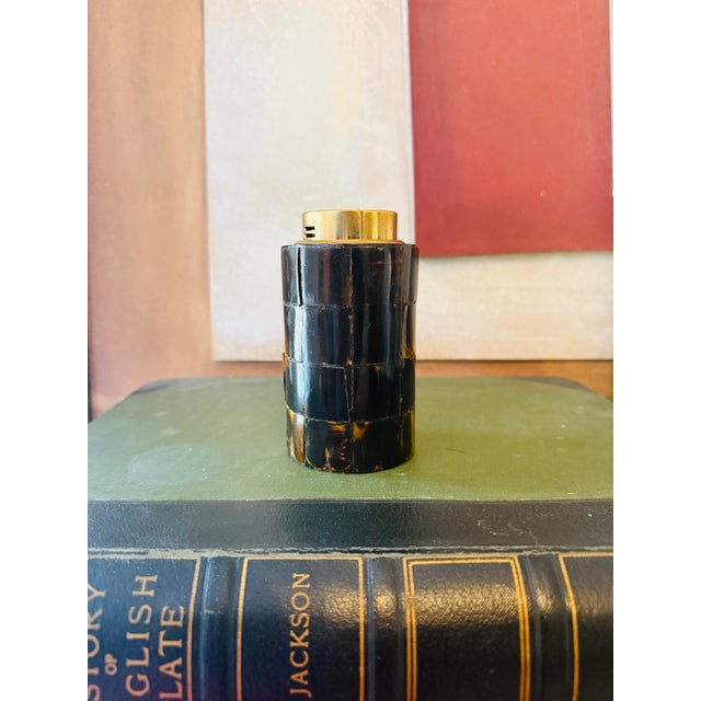 1950s Vintage Sarome Table Lighter Japan Deep Brown Horn Inlay Mid Century Decor For Sale - Image 5 of 9