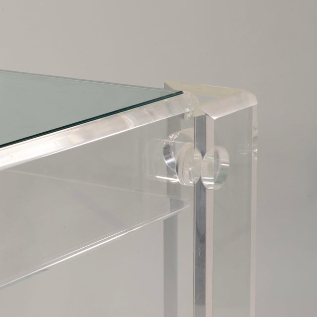 Modern Charles Hollis Jones Glass Top Lucite Base End Side Table 1970s For Sale - Image 3 of 6