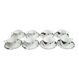 Set of 8 MCM Modern Porcelain Cup & Saucer " Headline Ultima +" by Mikasa For Sale