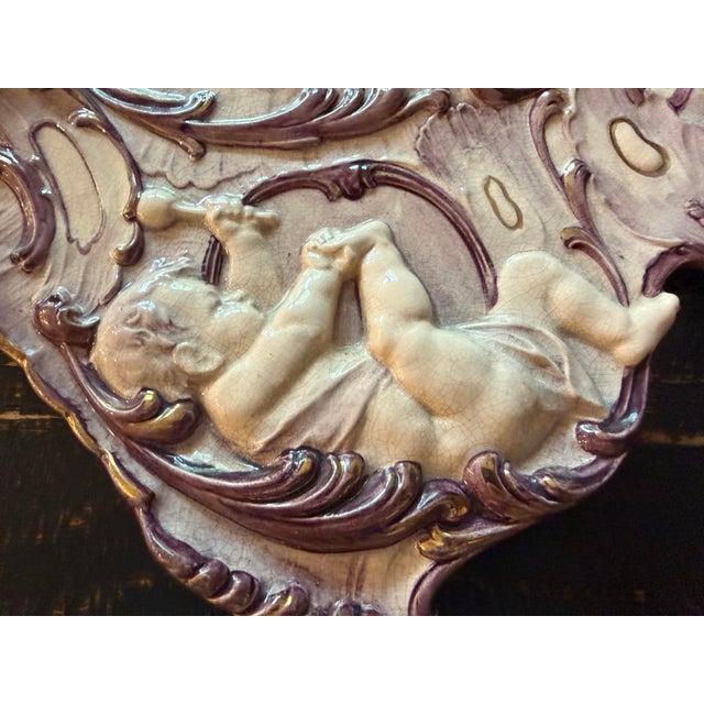 Late 19th Century Late 19th Century Antique Villeroy & Boch Mettlach Violet Large Plaque With Cherubs For Sale - Image 5 of 7