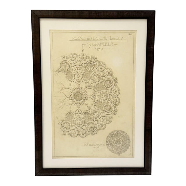 Mid-20 Century Original Maison Jansen Architectural Detail Pencil Drawing For Sale