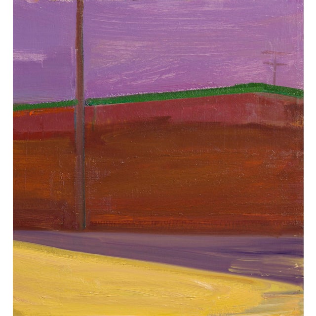 Store Lot by Hiroshi Sato | Oil on Canvas Painting of a figure in a parking lot with buildings. For Sale - Image 4 of 5