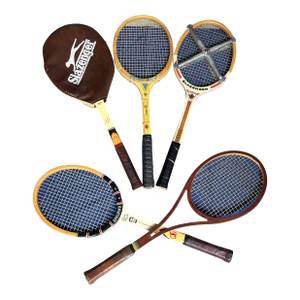 Vintage Collection of Spalding and Slazenger Wooden Tennis Rackets With Clamp