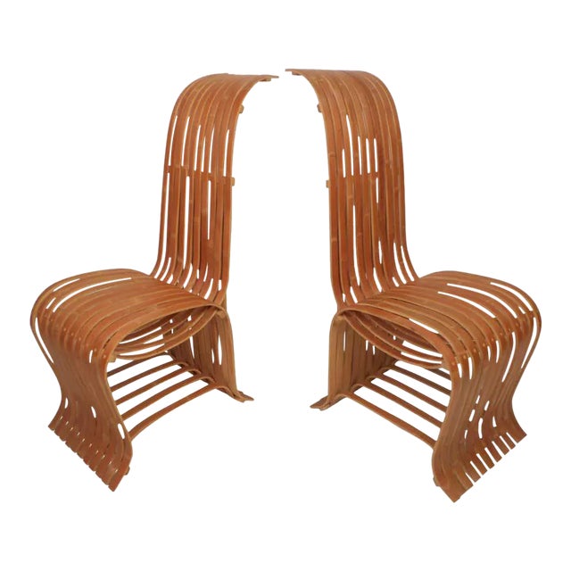 Vintage Wood-Slat Chairs - a Pair For Sale