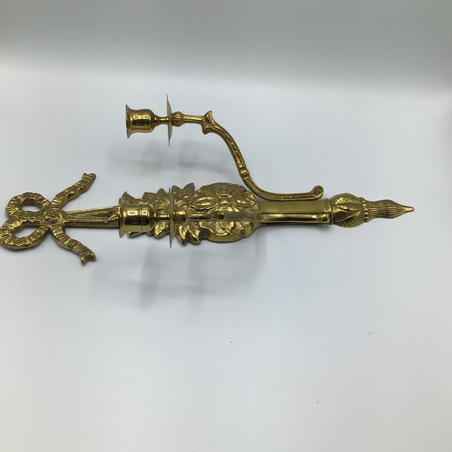 Vintage Solid Brass Double Arm French Style Candle Wall Sconces - A Pair For Sale - Image 10 of 12