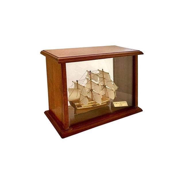 Ship Model in Glass Display Case HMS Bounty Replica Vintage Nautical Decor For Sale - Image 4 of 8