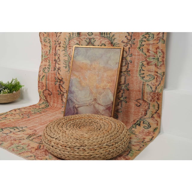 1970s Vintage Turkish Handmade Wool Cotton Peach Area Rug For Sale - Image 10 of 12