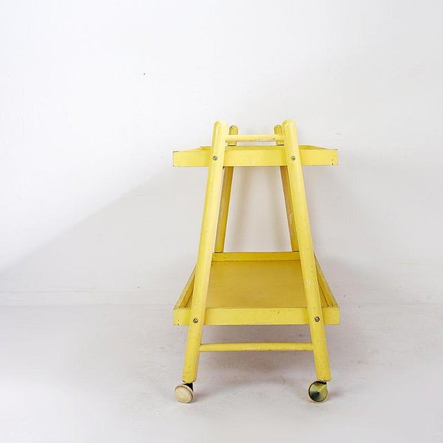 Yellow Vintage Bar Cart in Yellow Lacquered Wood For Sale - Image 8 of 15