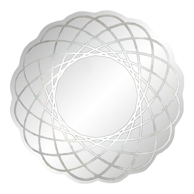 Contemporary Italian Organic Modern Lace Decor Scalloped Round Wall Mirror With Light For Sale