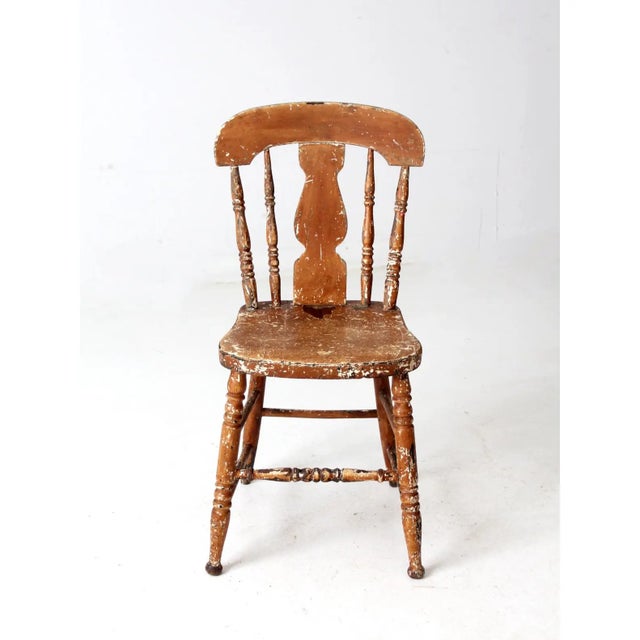 French Country Antique Splat Back Primitive Chair For Sale - Image 3 of 11