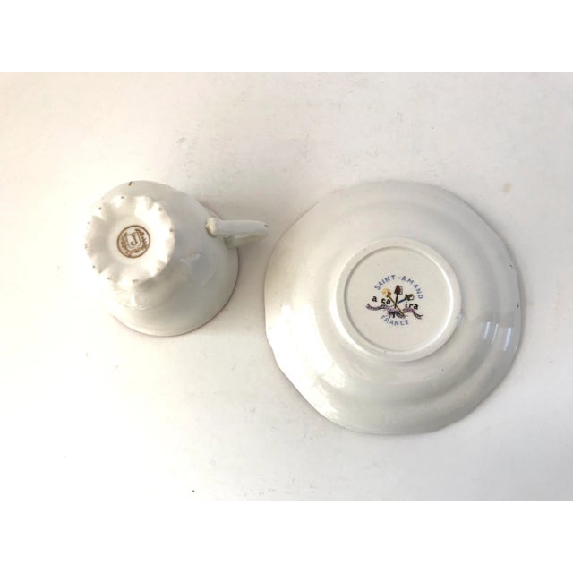 Vintage Saint-Armand French Revolution Faience Teacups and Saucers - Service for 3 For Sale - Image 10 of 11