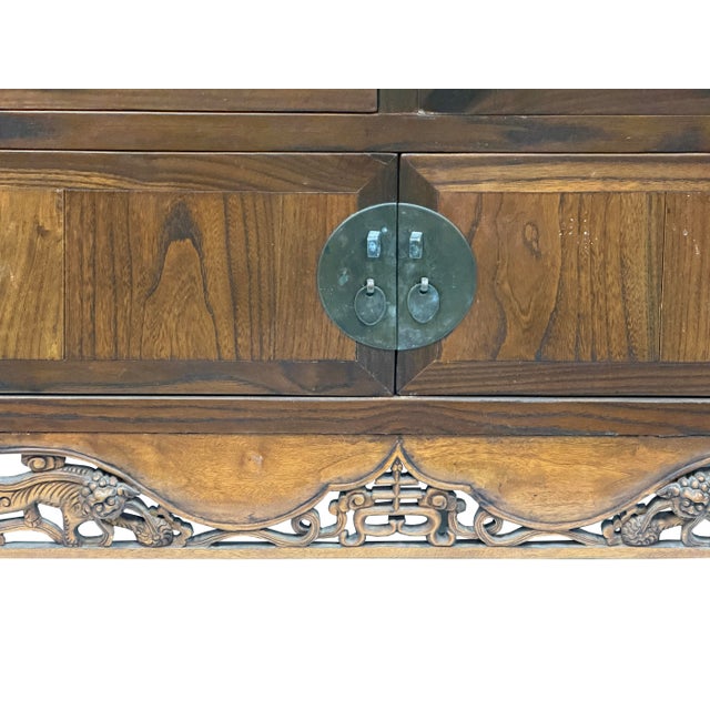 Vintage Asian Brown Kirin Motif Low Tv Console Cabinet For Sale - Image 9 of 15
