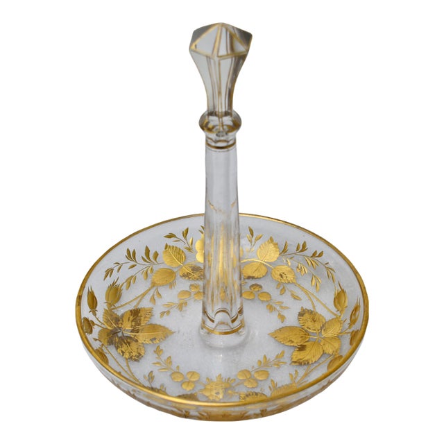 Vintage Moser Style Candy Dish W/Gold Details For Sale