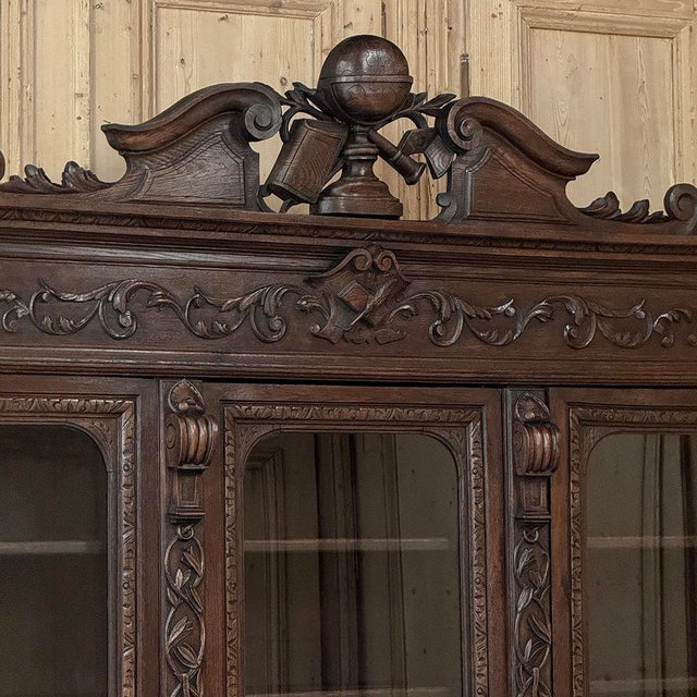 Late 19th Century 19th Century Renaissance Revival Hand-Carved Oak Triple Bookcase For Sale - Image 5 of 18