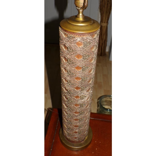 Vintage Pair Wallpaper Printing Roller Table Lamps Antique Roller Cylinder Lamps For Sale In Boston - Image 6 of 16