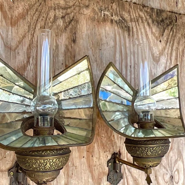 Vintage Wheeler Mirrored Glass Wall Sconces, Pair For Sale - Image 10 of 13