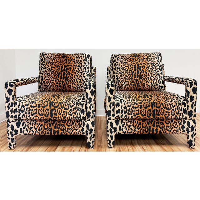 Modern Leopard Print Velvet Parsons Lounge Chair - Single For Sale - Image 4 of 13