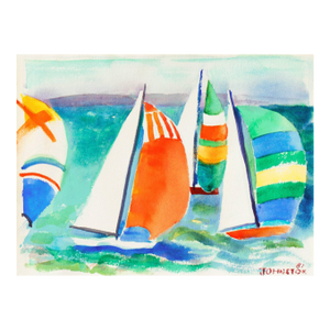 'Spinnakers at Sunset' by Lucille Marie Johnston, 1981, California Watercolor Association, Pacific Grove Artist
