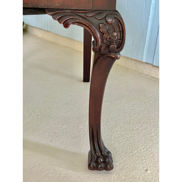 Wood C. 1870 Antique American Victorian Rococo Revival Mahogany Parlor Chair With Carved Crest, Ball-and-Claw Feet, Tapestry Upholstery For Sale - Image 7 of 13