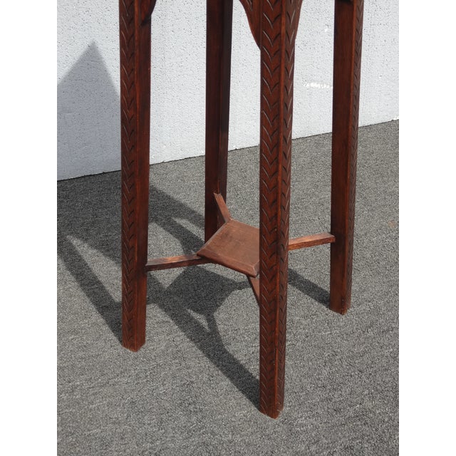 Brown Vintage Oriental Asian Solid Highly Carved Wood Brown Plant Stand Side Table For Sale - Image 8 of 10