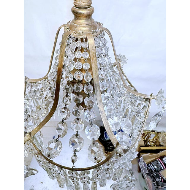 Metal Vintage Crystal Waterfall Chandelier With Brass Frame For Sale - Image 7 of 7