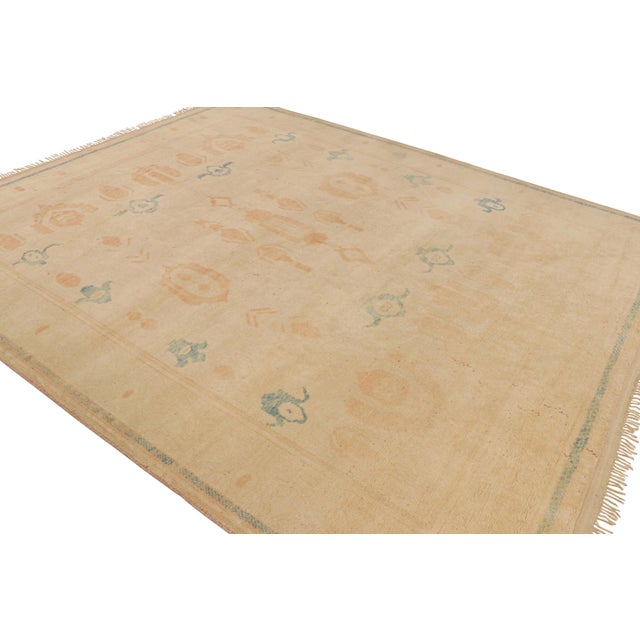 Rug & Kilim Handknotted Vintage Turkish Oushak Rug in Beige/Brown, Orange Geometric Pattern For Sale - Image 4 of 8