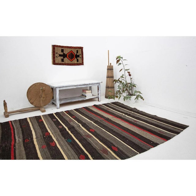 Orange & Black Vintage Goat Hair Kilim Rug For Sale In Los Angeles - Image 6 of 7