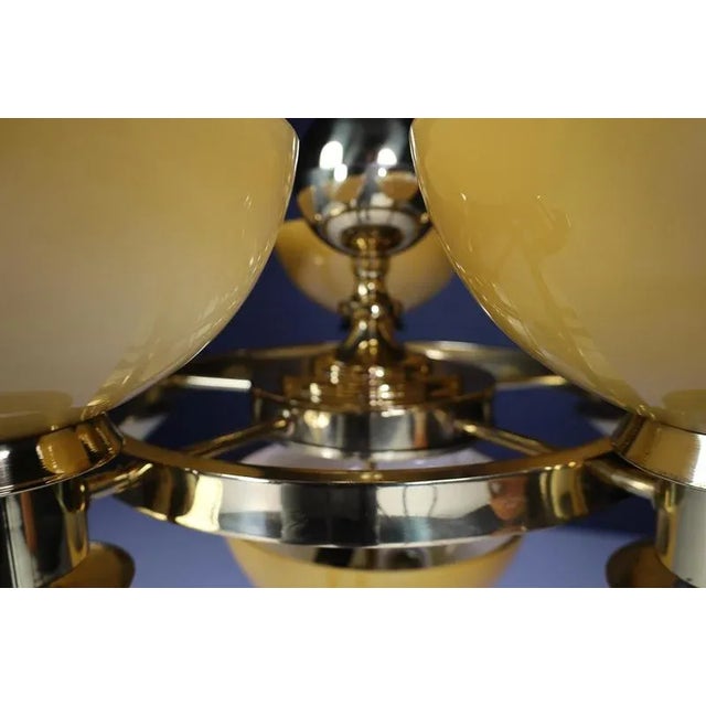 1970s Sculptural Italian Chandelier in Brass & Amber-Gold Opaline Glass, 1970s For Sale - Image 5 of 18