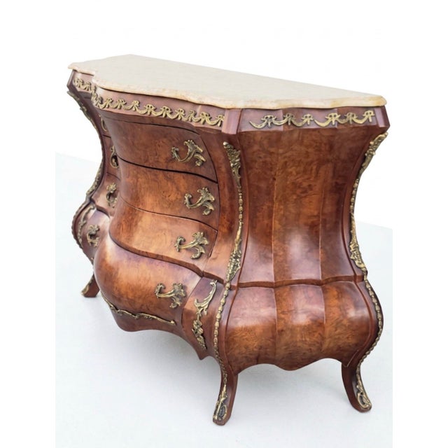 Beautiful vintage marble top bombe chest of drawers Semi shine width 59” , depth 19”, height 38” free shipping