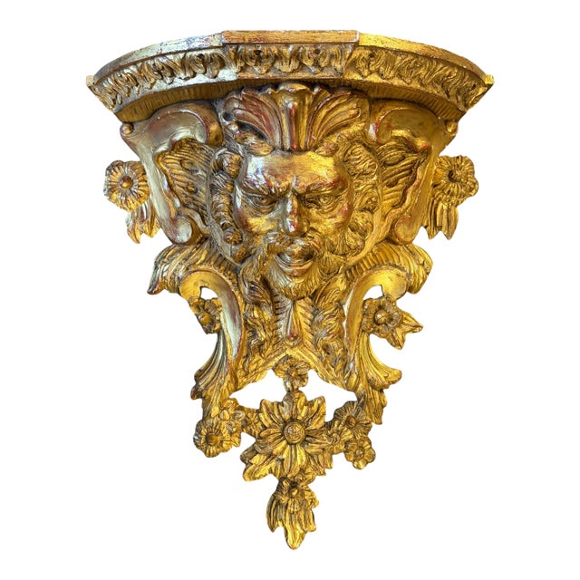 18c Style Italian Giltwood Figural Corbel Shelf Sconce 1 of 2 For Sale