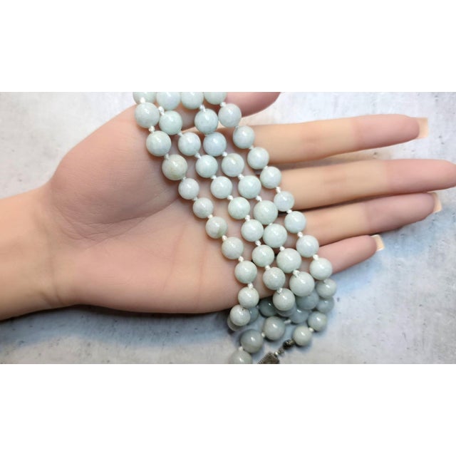 Gray Vintage Art Deco Celadon Jade Beaded Necklace, 24.5 Inches, 1920s For Sale - Image 8 of 10