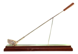 Silver Golf Club and Ball with Wooden Handle and Plated Base