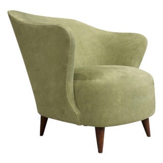“Concha” Armchair in Ultrasuede, Attributed to Joaquim Tenreiro, Brazil, 1950s For Sale