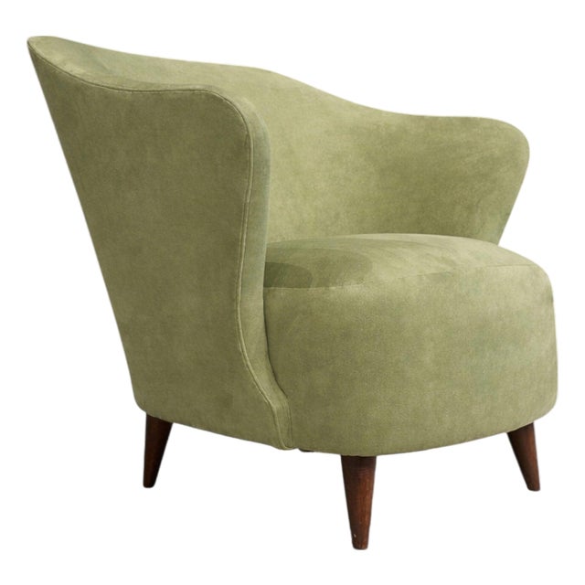“Concha” Armchair in Ultrasuede, Attributed to Joaquim Tenreiro, Brazil, 1950s For Sale