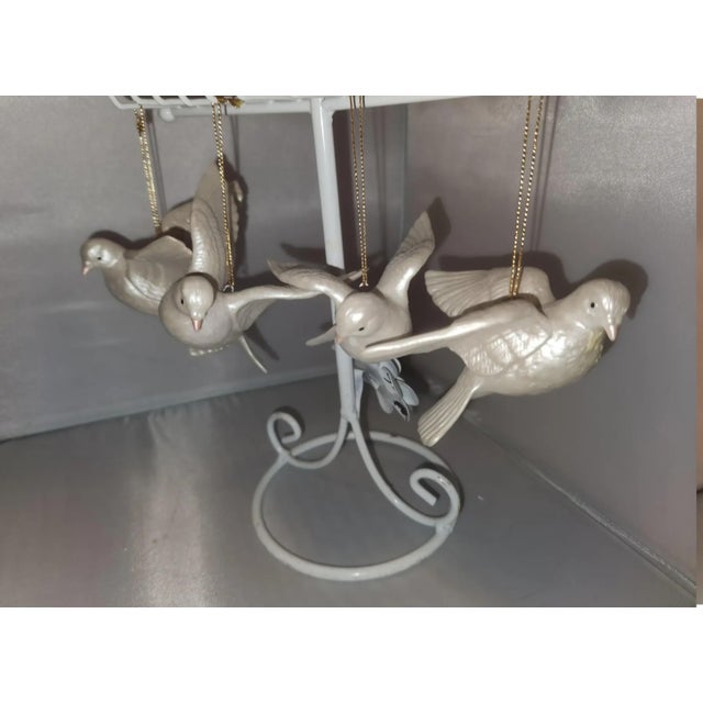 Vintage White Porcelain Irredescent Dove Ornaments Set of 4 For Sale - Image 12 of 14
