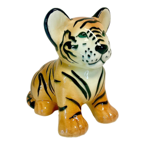 1980s Vintage Hollywood Regency Boho Chic Ceramic Tiger Cub Figural