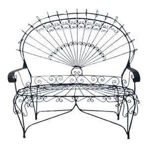 1960s John Salterini Attributed Iron Peacock Garden Bench Settee