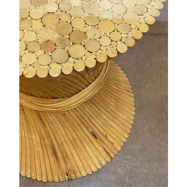 Rattan Round or Center Table With Glass Top (Dia 47 1/2) - Attributed to McGuire For Sale - Image 12 of 13