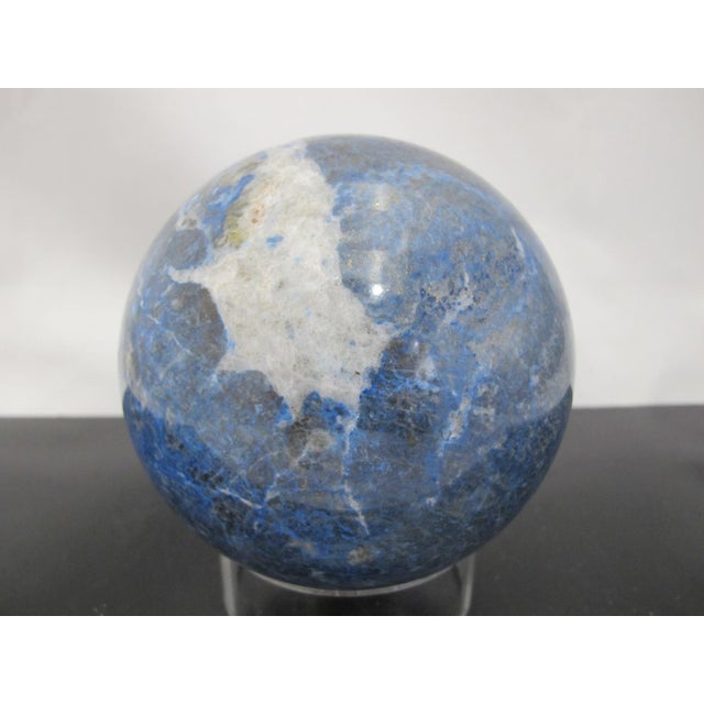 Large 8lb Lapis Lazuli Quartz Crystal Earth Ball Sphere With Stand For Sale - Image 4 of 7