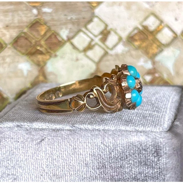 Late 19th Century Late 19th Century Victorian Turquoise Diamond Forget-Me-Not Ring Locket Back 15k Size 6.5 For Sale - Image 5 of 11