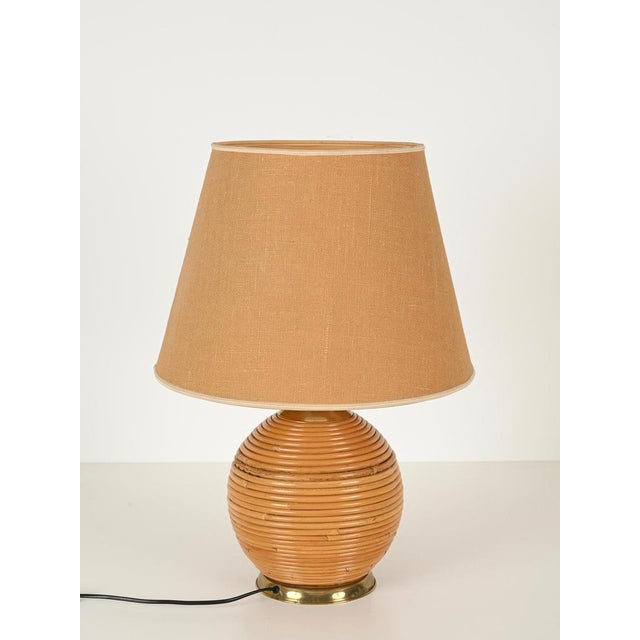 Large Mid-Century Table Lamp in Rattan and Brass attributed to Vivai del Sud, Italy, 1970s For Sale - Image 12 of 13